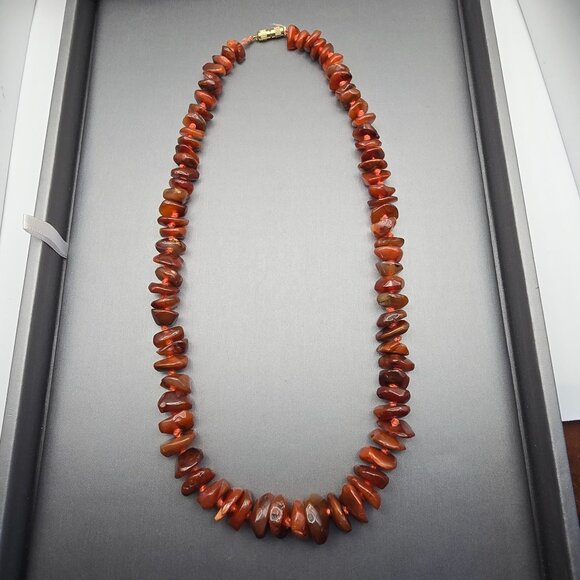 VTG Carnelian Chunk 11mm Bead Handtied Necklace 19" Natural Gemstone 92g - Picture 1 of 8
